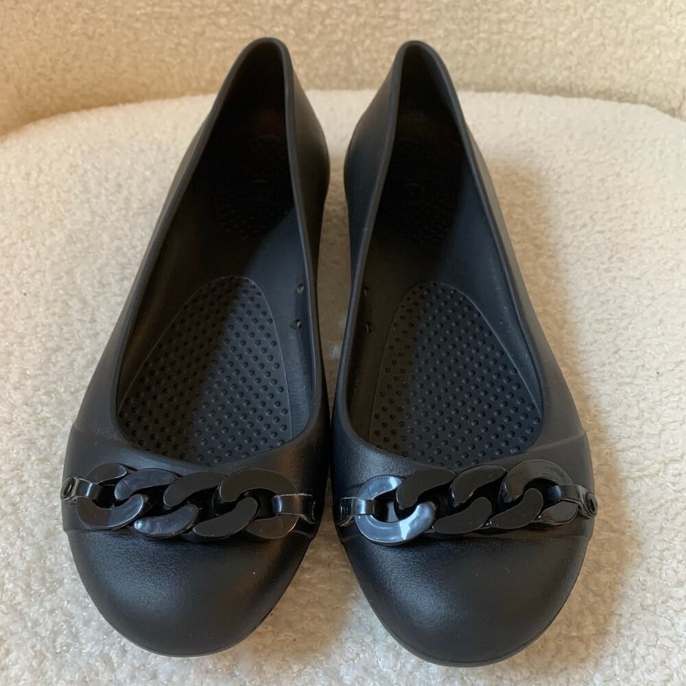 Crocs Chain Link Gianna Ballet Flats Black Size 5 Rubber Comfort Slip On Shoes